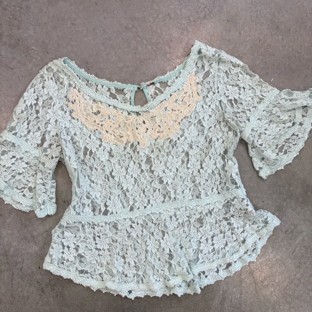 Free People blue lace peplum top